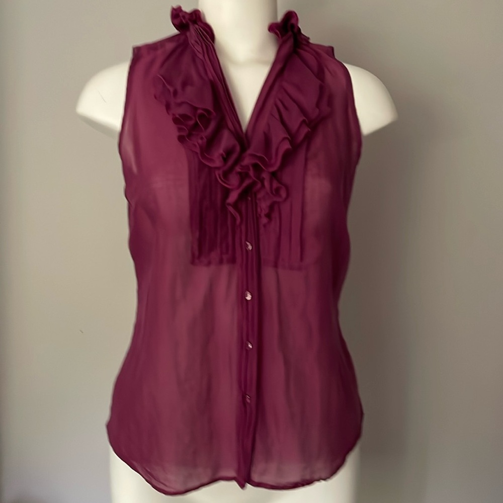 Elegant Ruffled Sleeveless Top - Purple